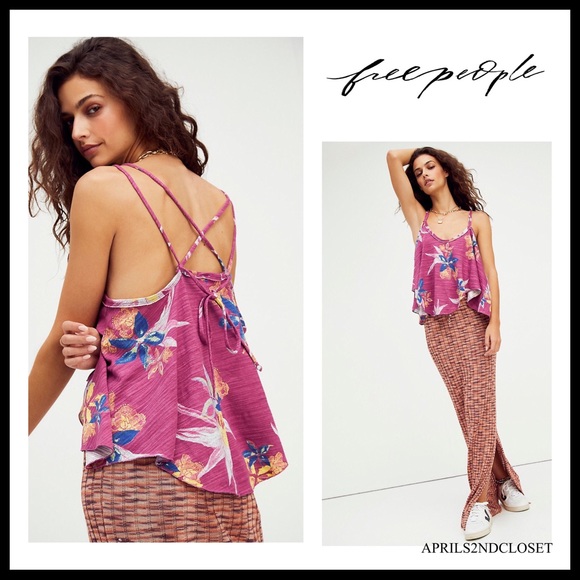 FREE PEOPLE BOHO TANK TOP FLOWY FLORAL FESTIVAL PRINT SLEEVELESS KNIT TEE A2C - Picture 2 of 16
